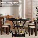 Black Dining Table for 2-4, 42 Inch Round Kitchen Table with Storage, Wooden Circle Dinner Table with Metal Legs, Rustic Mid Century Modern Dining Room Tables for Kitchen, Living Room, Dining Room