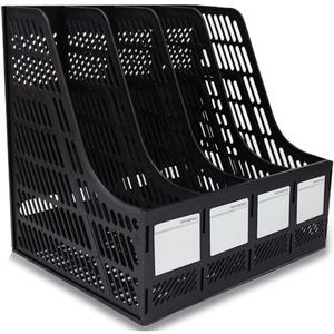 SAYEEC Desktop Magazine Holder Desk File Organizer 4 Compartments Vertical File Dividers Book Holder Frames Document Cabinet Rack Storage Organizer Box for Home Office School Black