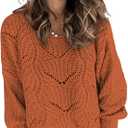 Dokotoo Womens Sweaters 2025 Crewneck Cute Elegant Soft Long Sleeve Hollow Cable Knit Pullover Tops (Large, Orange)