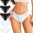 Sexy Underwear for Women Soft Lace Cheeky Panties Breathable Stretch High Cut Ladies Bikini Hipster Briefs 5 Pack (White, M)