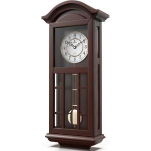 Pendulum Wall Clock - 27 inch Wooden Hanging Grandfather Wall Clock with Pendulum - Real Wood, Quiet, Non-Chiming & Battery Operated for Living Room Decor, Office & Home Dcor Gift