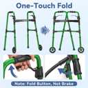 Loyoda Folding Walker with 2 Skis and 5" Wheels, Lightweight Walkers for Seniors and Adults, Supports Up to 350 Pounds, Adjustable Height, Compact Standard Walker, Green