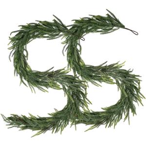 2 Pcs 6FT Artificial Norfolk Pine Christmas Greenery  Realistic Winter Pine Decoration for Mantle, Fireplace, Table, Wall, Indoor Outdoor Holiday Use