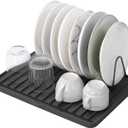 Silicone Dish Drying Mat with Drain Lip, Drying Rack Mat, Non-Slip BPA Free Heat Resistant, Dish Drying Pad for Dishes/Pans/Vegetables/Fruits/Flower Pots, 16" x 12" Black