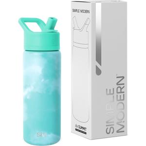Simple Modern Kids Summit Water Bottle with Straw Lid | Vacuum Insulated Stainless Steel | Leak Proof BPA-Free Cup for School | 18oz, Ocean Tide