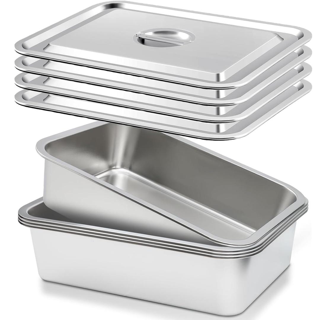 4 Packs Stainless Steel Commercial Bus Tub With Lid 12L Heavy Duty Utility Tote Box for Dishwashing, Meat Prep, and Kitchen Storage  Large Capacity Restaurant Bus Box (With Lid)