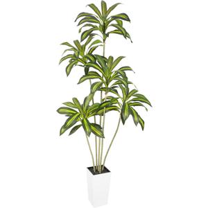 UV Resistant 7ft Artificial Dracaena Plant with Tall White Decorative Planter, 84in Artificial Dracaena Tree with Lifelike Leaves & Realistic Trunks, Tall Fake Plant for Indoor Outdoor Decor.