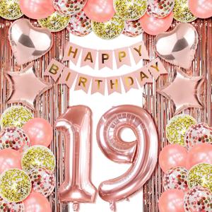 19th Birthday Decorations For Girls Happy 19 Birthday Decorations For Girls 19 Letter Balloon Numbers Happy 19th Birthday Banner Decor Rose Gold nineteen Girl Birthday Party Decorations