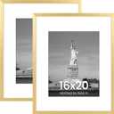 ENJOYBASICS 16x20 Picture Frame, Display Poster 11x14 with Mat or 16 x 20 Without Mat, Wall Gallery Photo Frames, Gold, 2 Pack