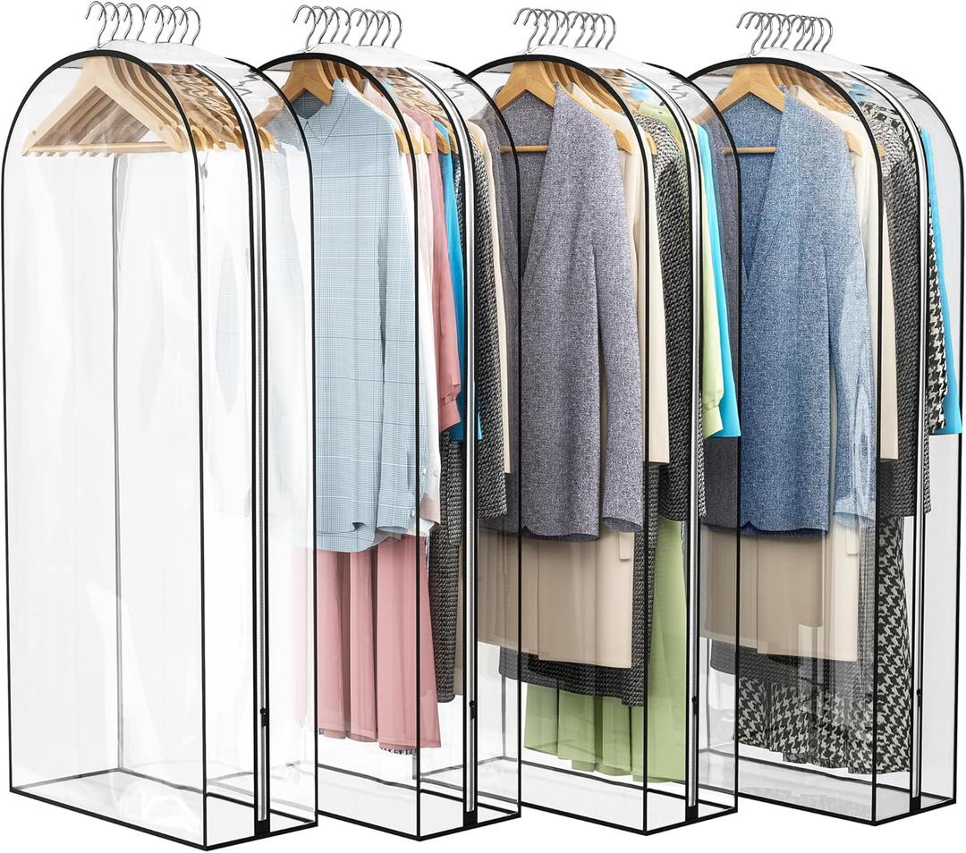 Clear Garment Bag for Hanging Clothes 10 Gusseted, 50 Suit Bags for Open Closet Storage Plastic Clothes Cover for Coat, Dress, Shirts, Fur, Jacket, Wardrobe Protectors, 4 Pack (50 inch)