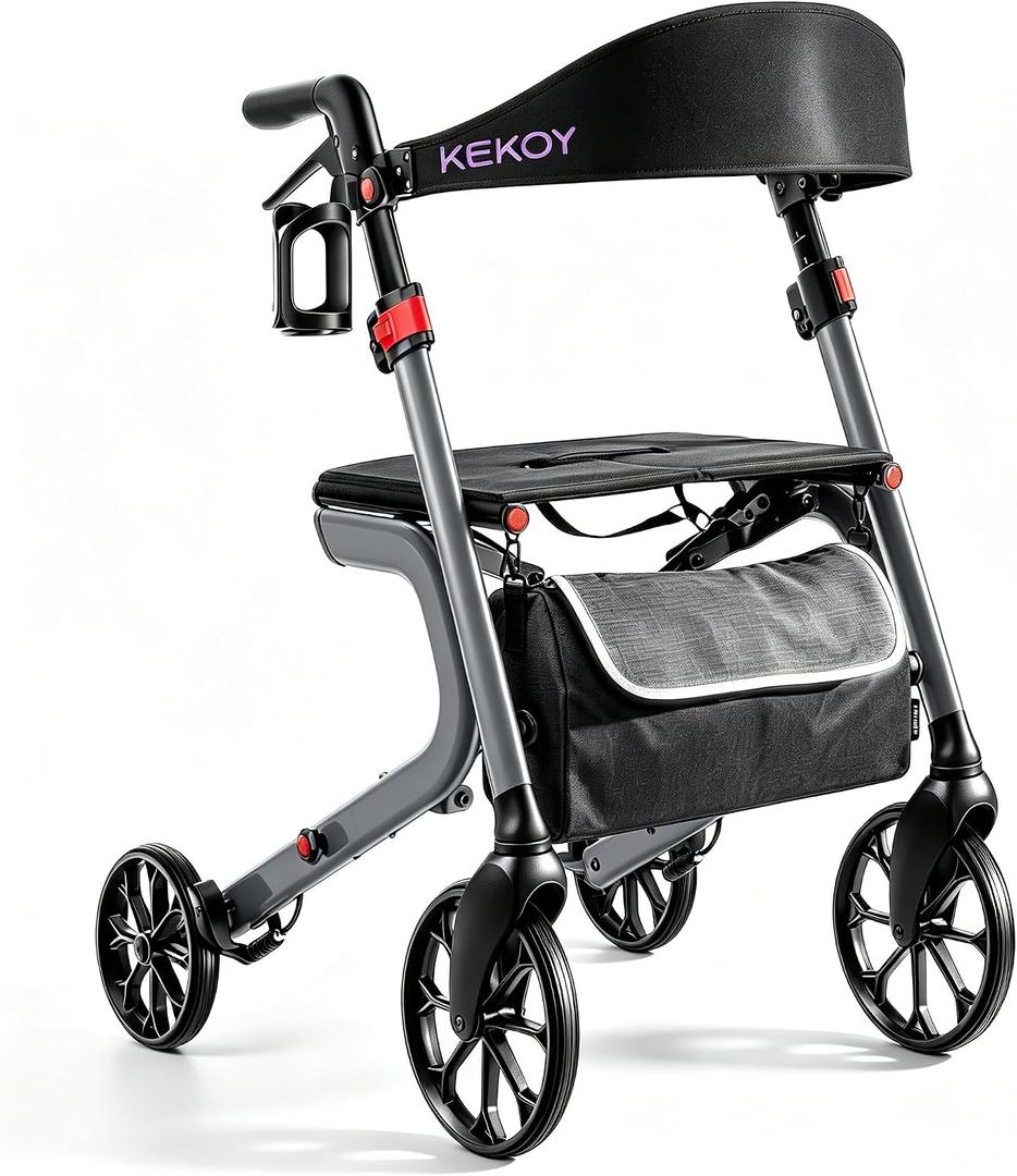 KEKOY Rollator Walkers for Seniors with Seat, 400 lb Foldable Walker - Grey