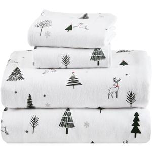 Comfort Spaces 100% Cotton Flannel Sheets Twin XL, Ultra Soft Cozy Flannel Sheet Set with 12" Elastic Pocket, Novelty Print Warm Flannel Bedding, Reindeer 3 Piece