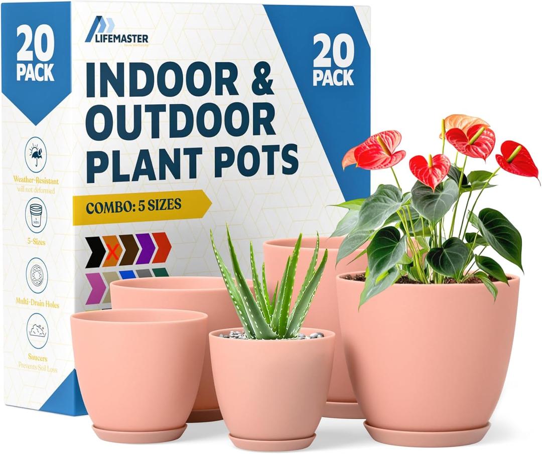 Planter Pots with Drainage Holes - Lightweight, Durable, and Space-Saving Pots for Indoor and Outdoor - Versatile Functionality, Simple Modern Design, Set of 20 Plastic Planter Pots - Pink
