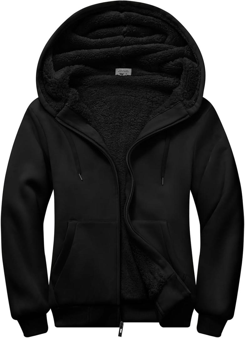 SWISSWELL Men Zip Up Hoodies Sherpa Lined Jacket Heavyweight Fleece Sweatshirt Winter Warm Hooded Coat (Medium, Black)