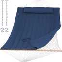SUNCREAT Hammocks Outdoor Double Hammock with Hardwood Spreader Bar, 475 lbs Capacity, Heavy Duty 15 FT Hammock with Large Soft Pillow, Dark Blue