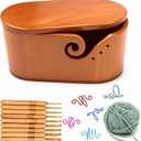 Large Oval Wooden Yarn Bowl Set  Portable Crochet Bowl with 9 Knitting Hooks + 5 Hooks + Yarn Ball, Complete Holiday Gift for Beginners & Enthusiasts Mother's Day gift (Walnut color)