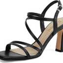 Strappy Heels for Women 3 Inch Chunky Block High Heels Square Open Toe Ankle Strap Dress Sandals for Wedding Prom Party Bridesmaid (Black)