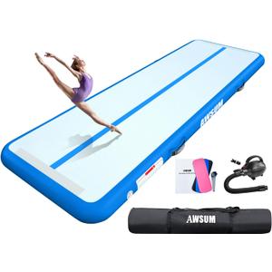 AWSUM Inflatable Air Gymnastics Mat 10ft/13ft/16ft/20ft/23ft Training mat 4/8 inches Thick tumbling mat with Electric Pump for Home/Gym/Outdoor (Blue/Blue)