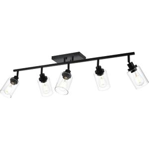 MELUCEE 5 Light Vanity Lights for Bathroom with Rotatable Light Head, Black Ceiling Light Fixture with Clear Glass Shade, Modern Spotlight Track Lighting Kit for Hallway Porch Foyer Bath