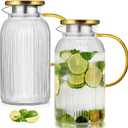 2 PACK Glass Pitcher with Lid 64 oz, Classic Vertical Stripes Pitcher with Lid and Handle, Water Jug for Hot/Cold Drinks, Borosilicate Glass Carafe for Coffee, Iced Sun Tea, Juice, Sangria