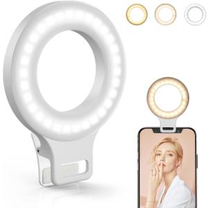 Clip on Ring Light, Kimwood Rechargeable 60 LED Selfie Ring Light for Phone, Laptop, Tablet (3 Models, 5 Level Brightness)