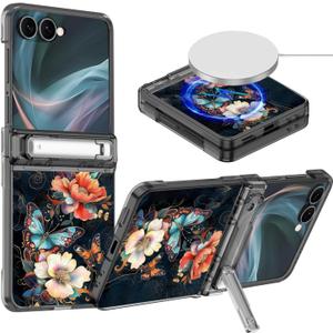 Hekodonk for Galaxy Z Flip 7 Case,[Compatible with MagSafe][Glow in The Dark][Front Screen Protector][Stand][Hinge Protection],Slim Fit for Women Girls for Samsung Galaxy Z Flip 7,Black/Gold