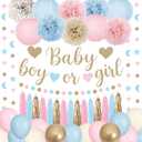 Ouddy Party Baby Gender Reveal Decorations, Pink Blue Sand White Balloons Glitter Boy or Girl Banner Moon Star Circle Garland Paper Tassels Lanterns for Boho Gender Reveal Birthday Party Supplies