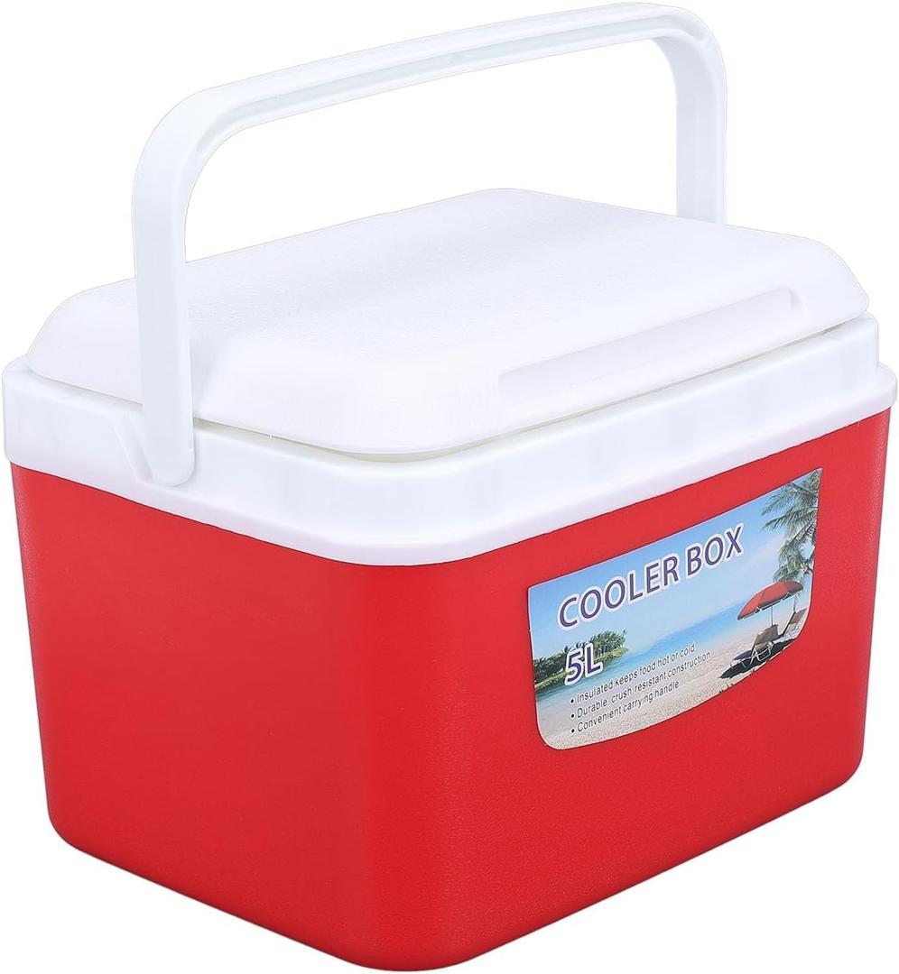 Large 5L Insulated Cooler Box Portable Ice Box for Travel Camping Picnic Fish, Insulated Cooler Box Hard Case Keeps Food Freshness and Drink Cool (Red)