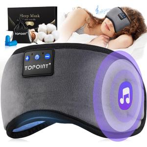 TOPOINT Sleep Mask with Headphones Bluetooth 5.4 Wireless, Sleep Headphones Earphones Earbuds with Microphone HD Speakers Music, Blackout Eye Mask for Sleeping Travel Meditation Men Women Cool Gadgets (Dark Grey)