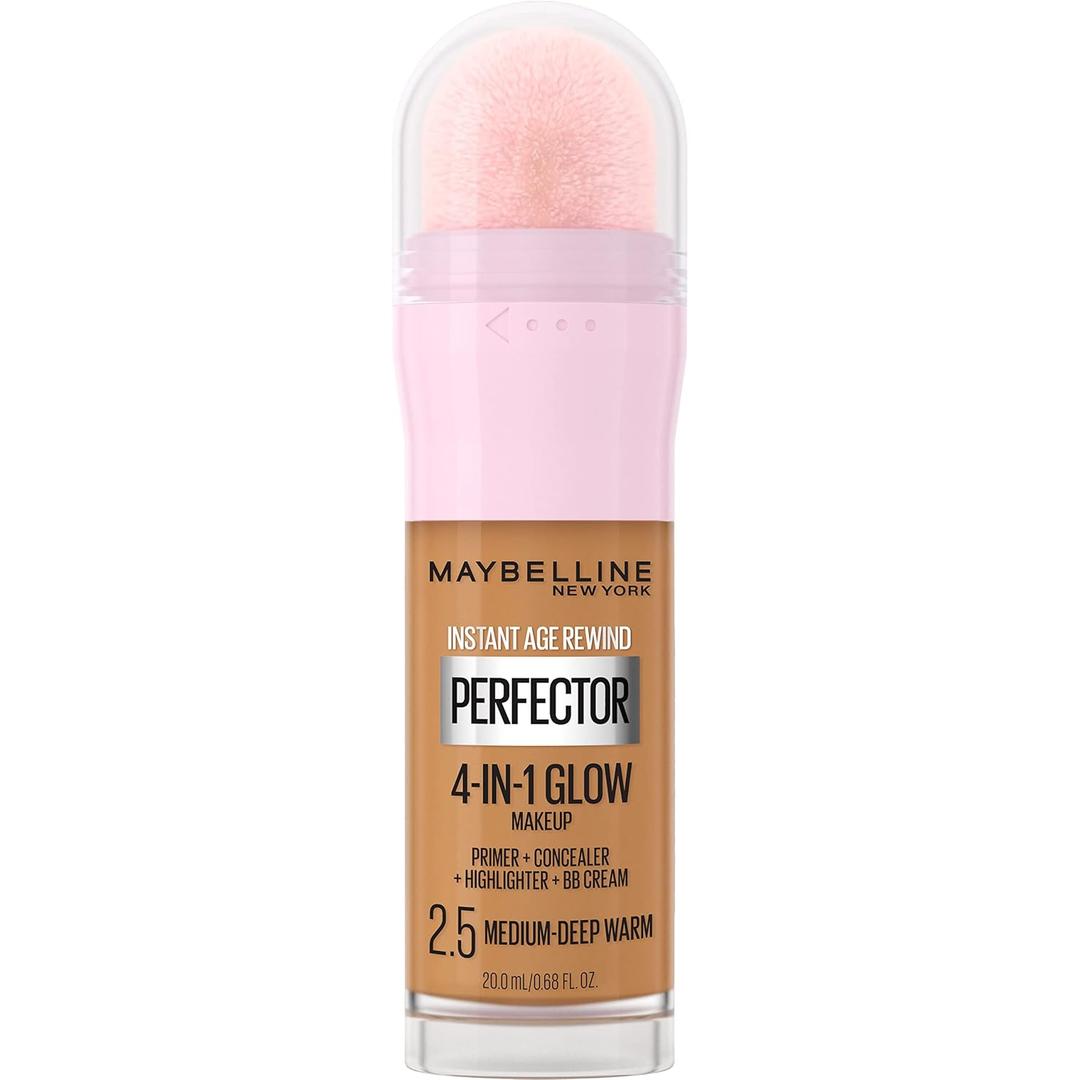 Maybelline New York Instant Age Rewind Instant Perfector 4-In-1 Glow Makeup, Medium/Deep Warm (0.68 Fl Oz (Pack of 1), 2.5 MEDIUM/DEEP WARM)