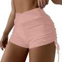 SherryDC Women High Waisted Swim Shorts V Cut Bikini Swimsuit Bottoms Drawstring Ruched Bathing Suit Board Shorts