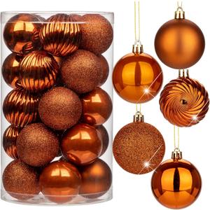 2.36" Brownish Orange Christmas Balls Ornaments 25 Pcs Shatterproof Christmas Ornaments Set Halloween Balls Ornament Brownish Orange Ornament for Xmas Tree Holiday Party