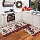 Christmas Kitchen Rugs Set of 2 Plush Velvet Mats Xmas Floor Decor for Holiday Home Non Slip Kitchen Bathroom Rugs 16x24+16x48 Inch (Christmas Deer)