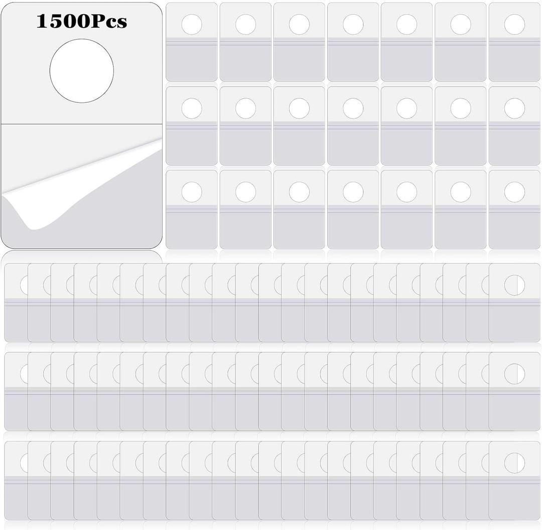 1500 Pieces Clear Slot Hole Hang Tags Self Adhesive Hanging Tabs Plastic Retail Hang Tabs Clear Tabs Adhesive Sticker Hanger for Store Display (Round Hole,1 x 1.5 Inch)