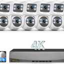 OOSSXX (2026 New) 4K PoE Security Camera System, 8CH NVR with 6 Dual Lens Cameras, Fixed + PTZ Auto Tracking, 130° Wide Angle, AI Human Detection, 2-Way Audio, No Monthly Fee