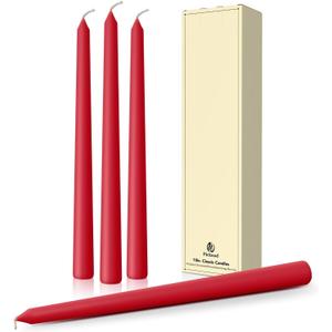 10-Inch Tall Dripless Taper Candles Set of 4 - Red Tapered Candles, Perfect for Christmas - Smokeless, Unscented, Long Burning - Hand Poured, Colored Tall Candlesticks - Bright Red