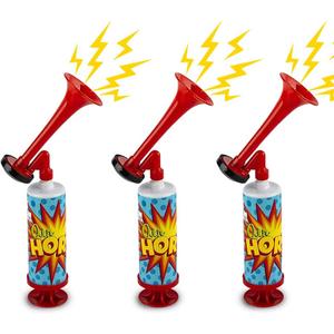 ArtCreativity Mini Air Horn Pump Noise Makers, 10-Inch Airhorn Noisemakers for Sporting Events, Set of 3 Blow Horns for Safety, Celebrations, Birthday Party Favors and Goodie Bag Stuffers for Kids