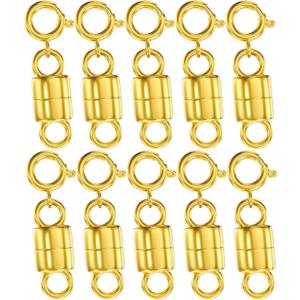 2 x Clysoru Necklace Clasps and Closures 14k Gold and Silver Beads Chain Extender Necklaces Bracelet Safety Locking Jewelry Clasp Converter (10pcs Golden)