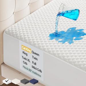 OhGeni 100% Waterproof Mattress Protector, California King Size Mattress Pad, Fits 6"-20" Mattresses with Deep Pocket, Cooling, Breathable Fitted Sheets, Soft Bed Cover, Noiseless, Machine Washable (White)