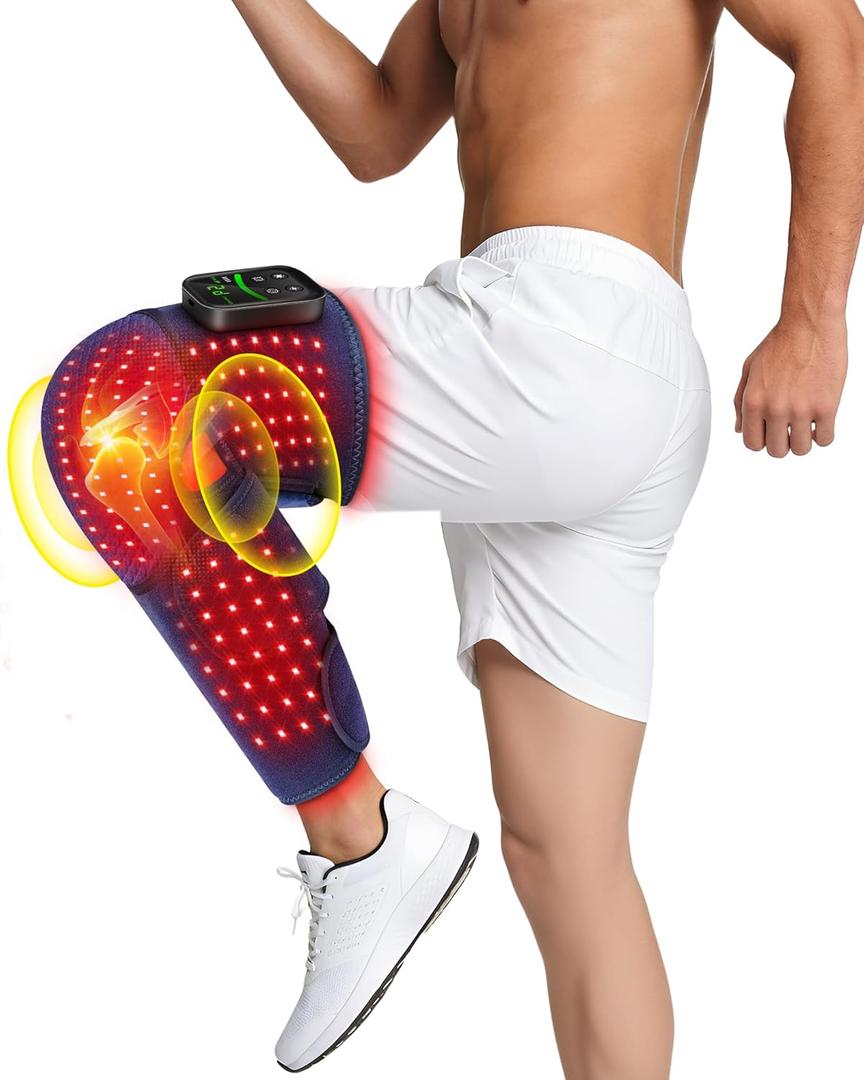 Red Light Therapy Pad for Knee and Calf with Heat & Massage, 5000mAh Cord-Free Controller with 100 Red&Infrared Lights, Adjustable 3 Light Levels/3 Vibration/Pulse Mode/Timer for Knee Leg Arm (Blue)