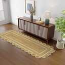 GRUHUM Scalloped Jute Area Rug 2'6"x4'ft Natural Base Off White Trim Handwoven Runner Reversible Soft Braided Farmhouse Jute Runner Rug Indoor EcoFriendly Livingroom Bedroom Kitchen Hallways Enterways