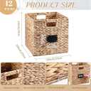 Jinei 12 Pcs Wicker Storage Basket Bulk, 10 x 10 x 10 Inch Handwoven Hyacinth Folding Cube Bin with Handles Labels for Shelves Pantry Laundry Organization
