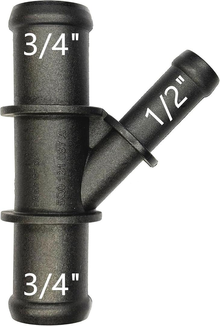 5Q0121087A, 3/4"-3/4"-1/2",Radiator Coolant Hose 3-Way Kit,Heater Pipe Tee | Tube Fitting,Y-Joint Diverter,Water Pipe Splitter Connector for BMW,Mercedes-Benz,Audi,VW,Ford,Porsche,Land Rover,Jeep,19mm