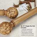 Faux Wood Style Curtain Rod Set with Faux Rattan Look Finial, 36-72 inch, Standard Single Drapery Rod for 1 Pack, 1 inch diameter, Adjustable Length