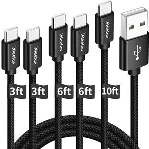 CLEEFUN USB C Cable, USB to USB C Cable, [5 Pack, 3/ 3/ 6/ 6/ 10 ft] Type C Charger Cable Fast Charging for iPhone 17 16 15 Pro Max Plus Air, for Samsung Galaxy S25 S24 S23 S22 S21 S20 S10 A17 A16 A15