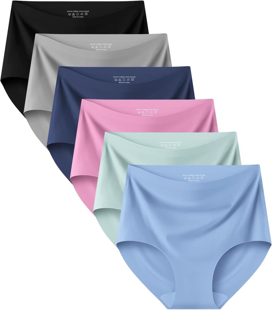 Kalapa Seamless Womens Underwear High Waisted No Show Briefs Silky Stretch Breathable Full Coverage Ladies Panties Multi Pack (US, Alpha, Large, Regular, Regular, Multicolour-4)