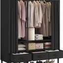 Portable Closets for Hanging Clothes,Clothes Rack with Cover,Portable Wardrobe Closet with 1 Hanging Rods, 2 Storage Shelves and 3 Drawers,43.3" L x 17.7" W x 67.7" H,Black