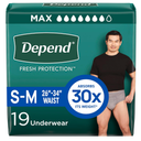 Depend Fresh Protection Adult Diapers, Incontinence Underwear for Men, Disposable, Maximum, Small/Medium, Grey, 19 Count
