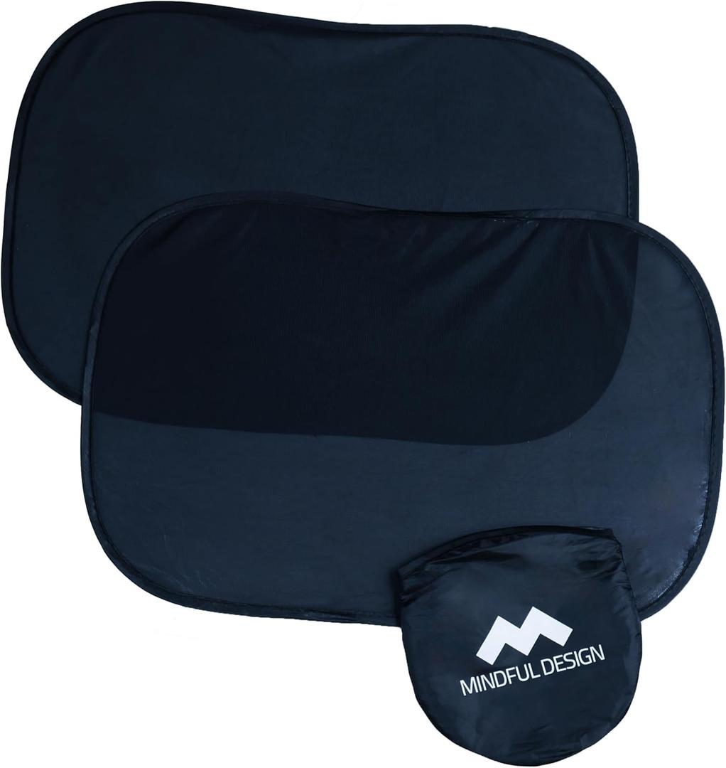 Mindful Design - Car Window Shades for Baby (2 Pack) - 21"x14" Sun Shade Blocker - Glare Shield and UV Rays Protection for Your Child - Side Window Screens for SUV - Mesh Car Window Shades for Baby