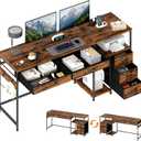 YOSHOOT 60" Computer Desk with 5 Drawers and Power Outlets, Rustic Brown, 18.9"D x 60"W x 30.7"H
